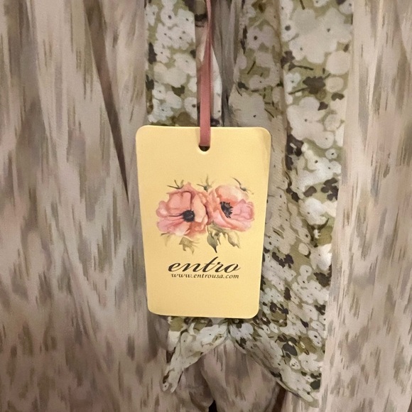 Entro Olive Drab & Tan Floral Print Romper smocked back with tie, size L - Picture 5 of 8